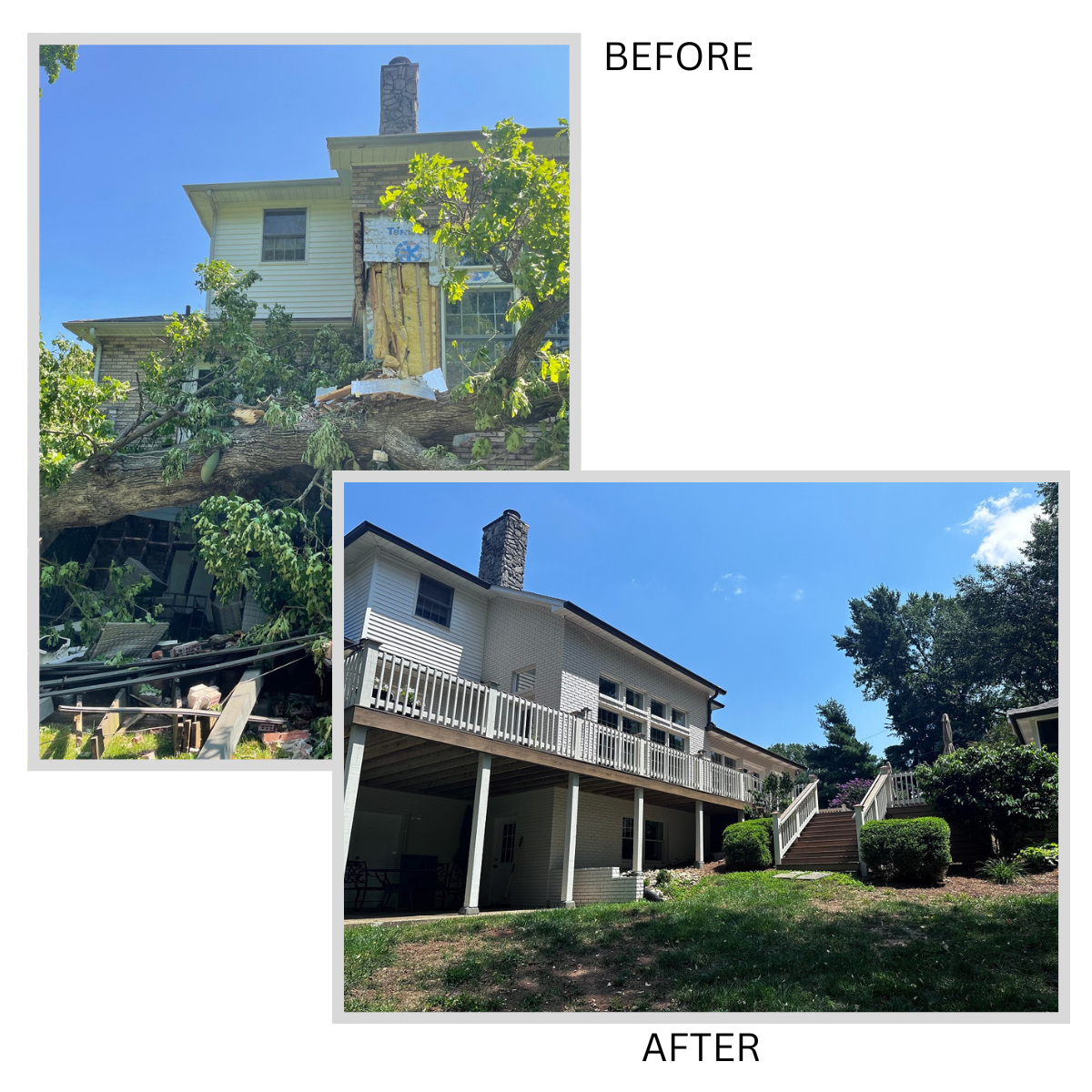 Storm damage before and after